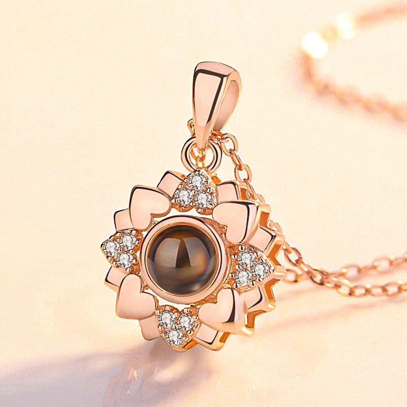 Flower Charm Photo Projection Necklace