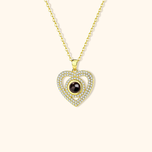 Engraved Pave Photo Heart Necklace