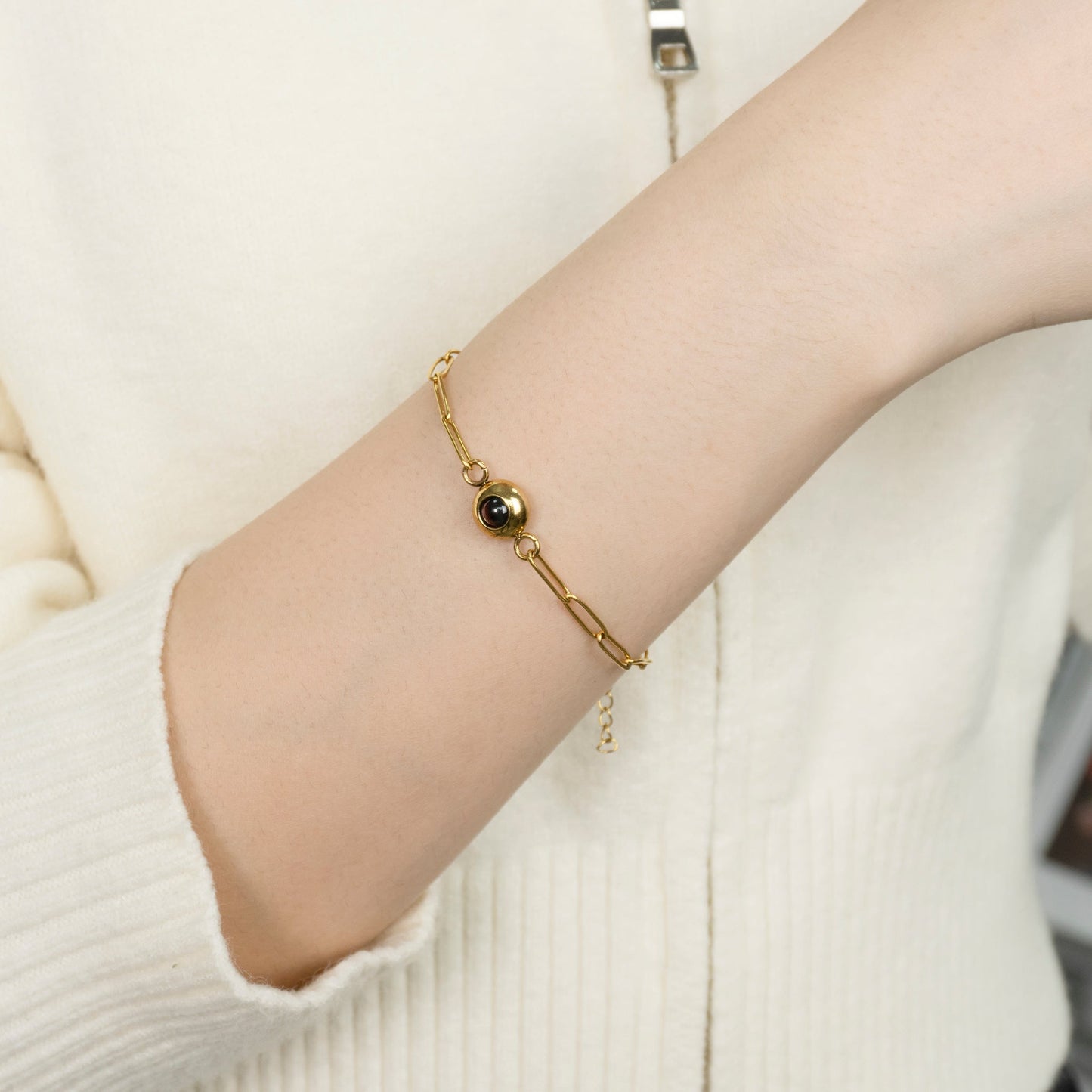 Elegant Link Chain Bracelet with Projection Pearl