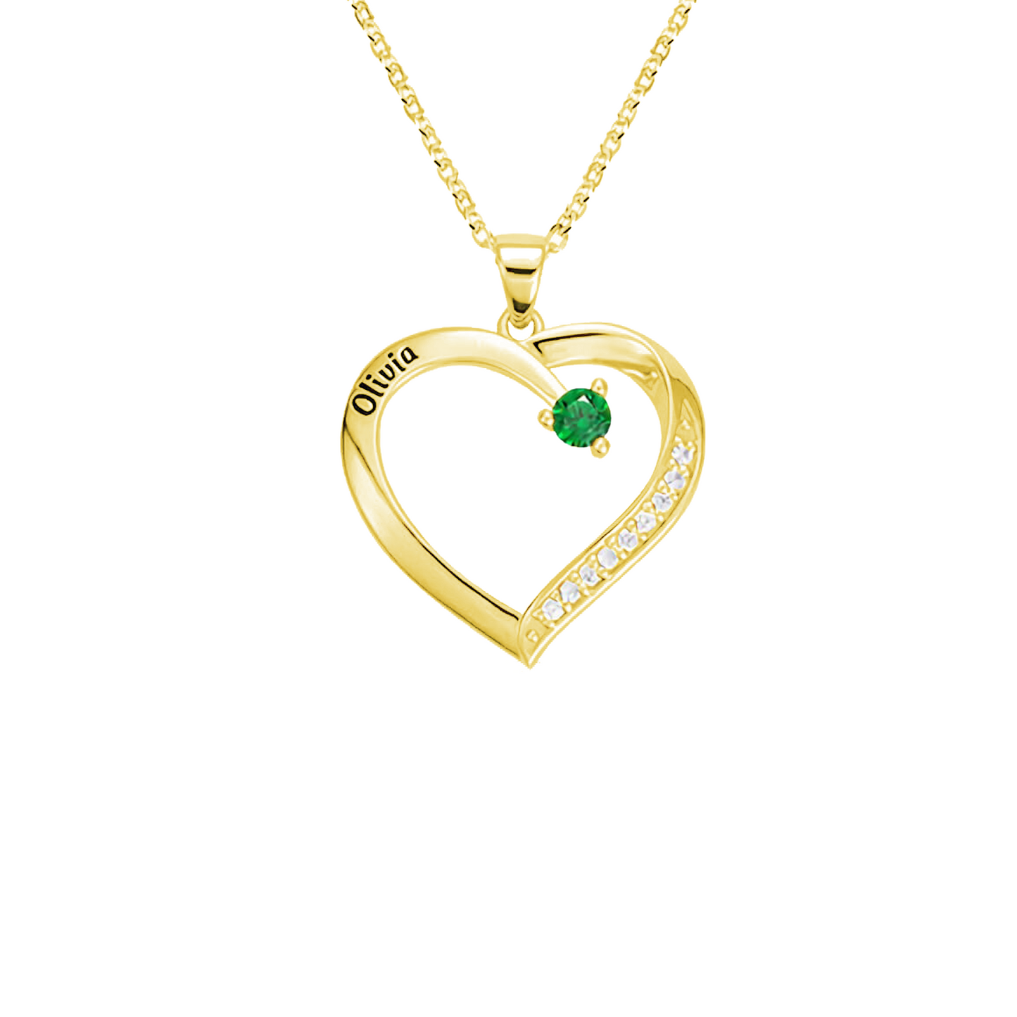 Personalised Name Heart Necklace with Birthstone