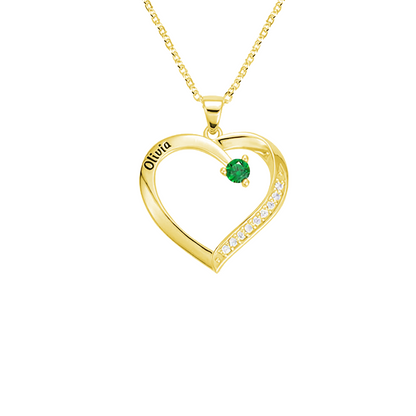 Personalised Name Heart Necklace with Birthstone
