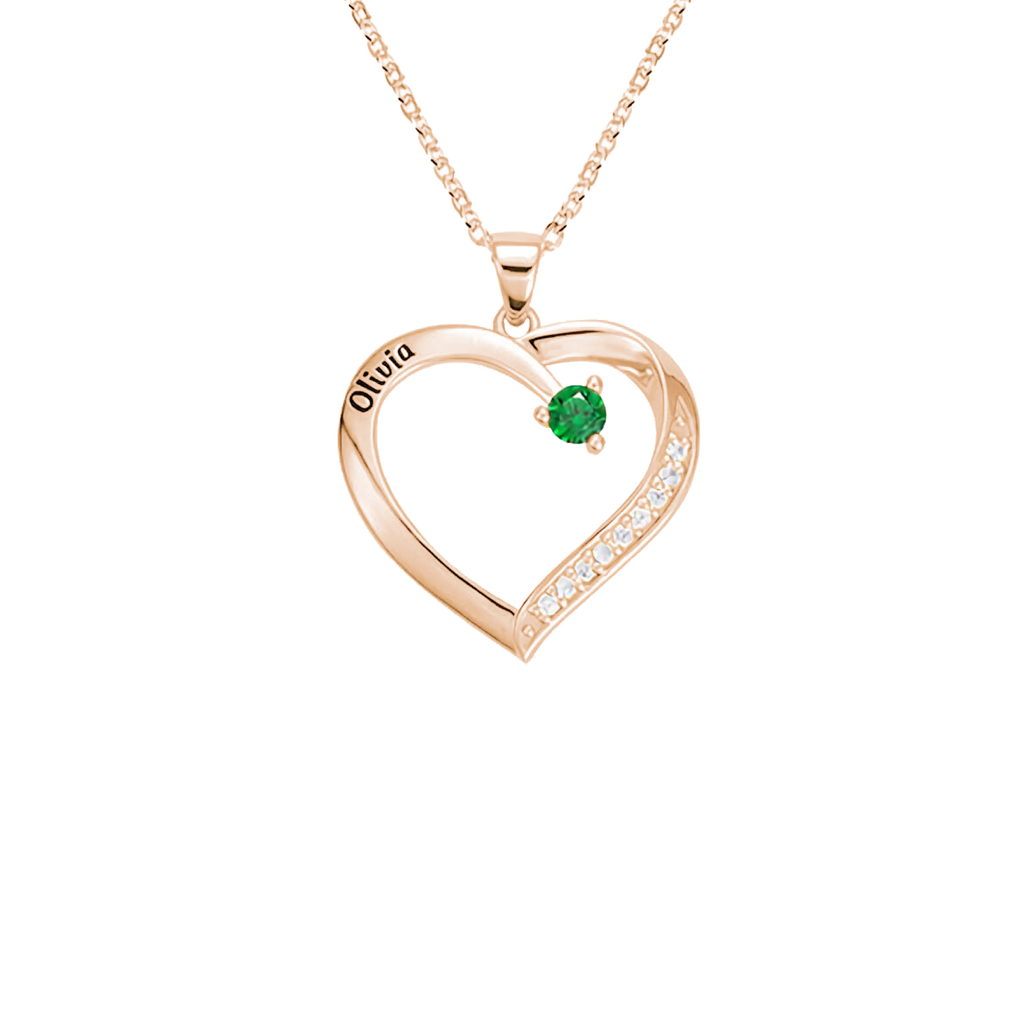 Personalised Name Heart Necklace with Birthstone