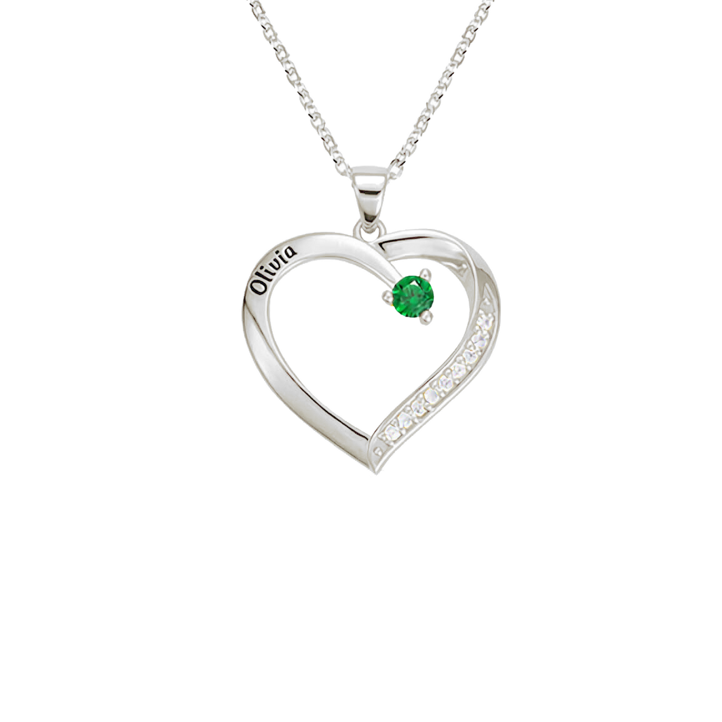 Personalised Name Heart Necklace with Birthstone