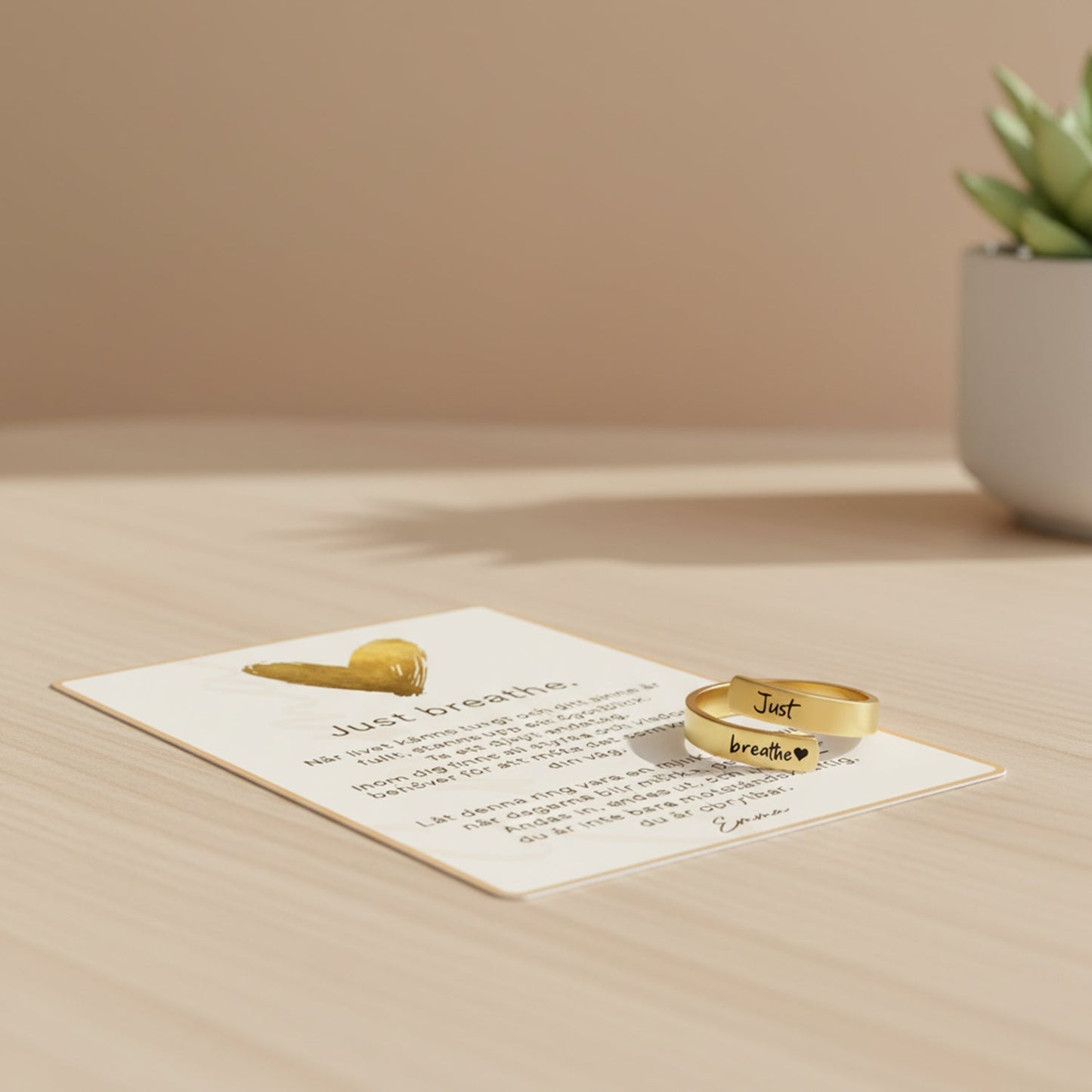 Just Breathe Quote Ring with Message Card