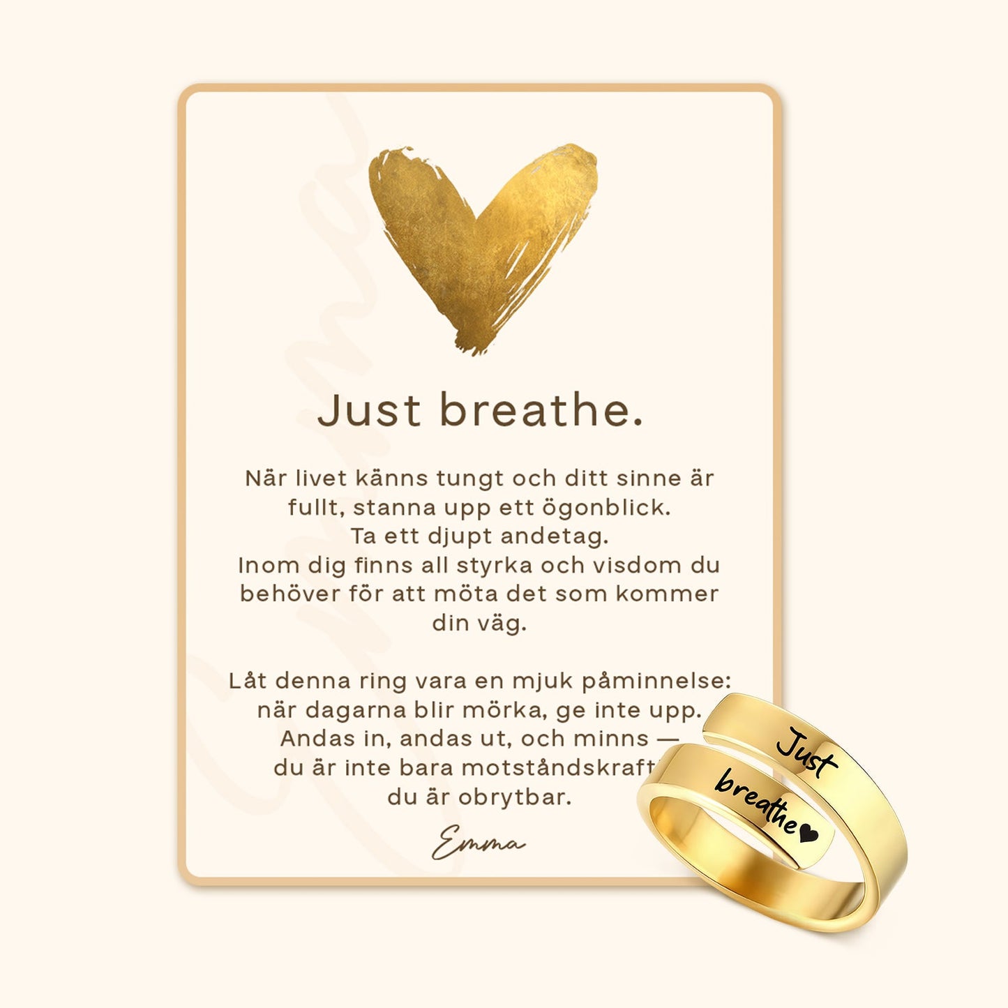 Just Breathe Quote Ring with Message Card