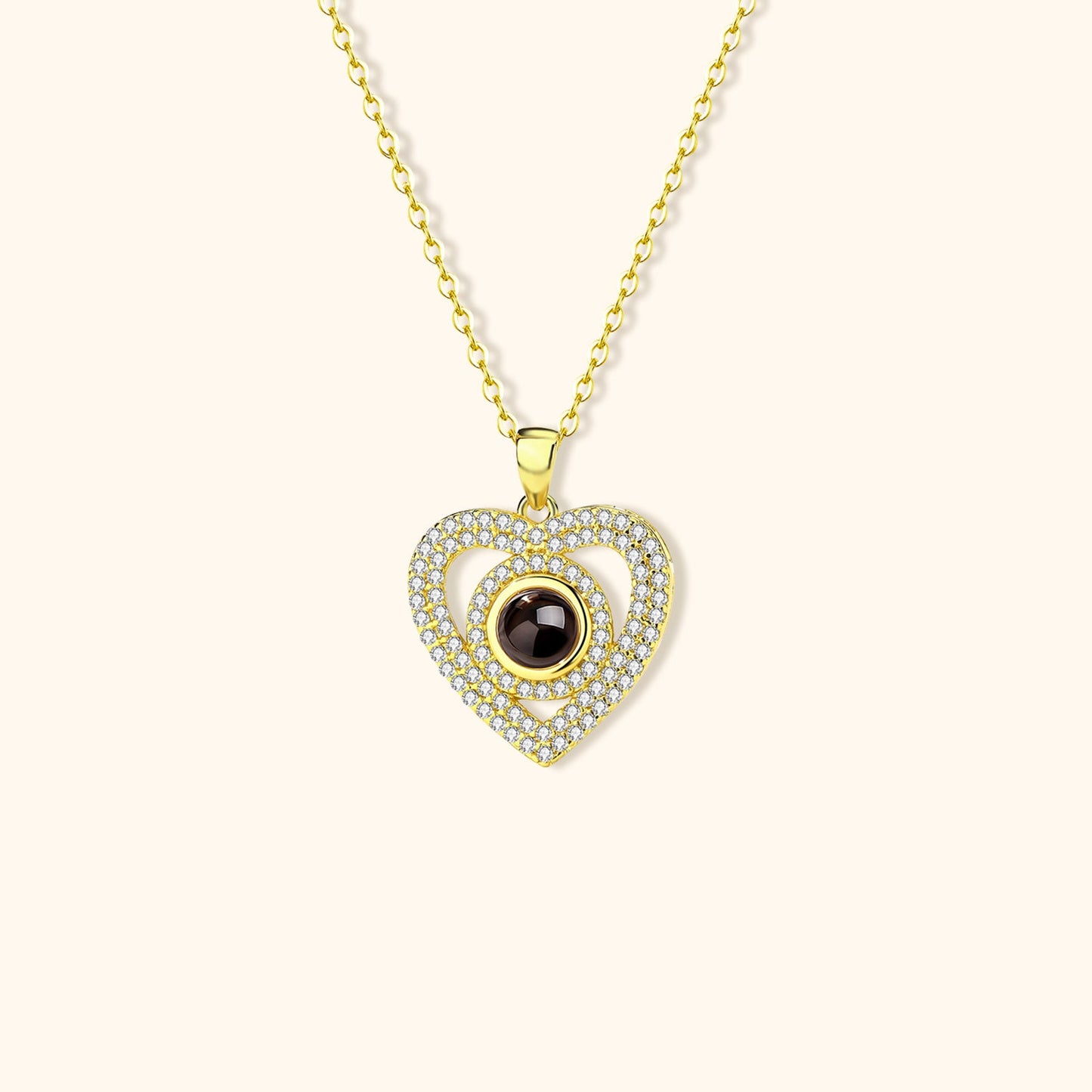Engraved Pave Photo Heart Necklace