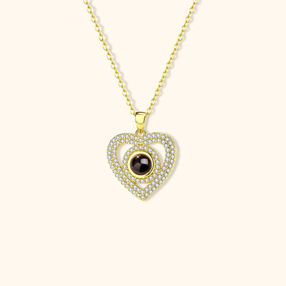 Engraved Pave Photo Heart Necklace
