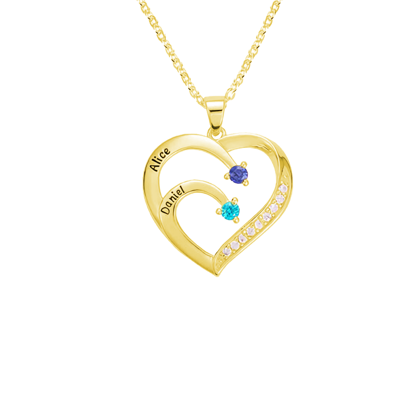 Personalised Name Heart Necklace with Birthstone