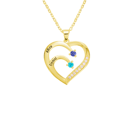 Personalised Name Heart Necklace with Birthstone