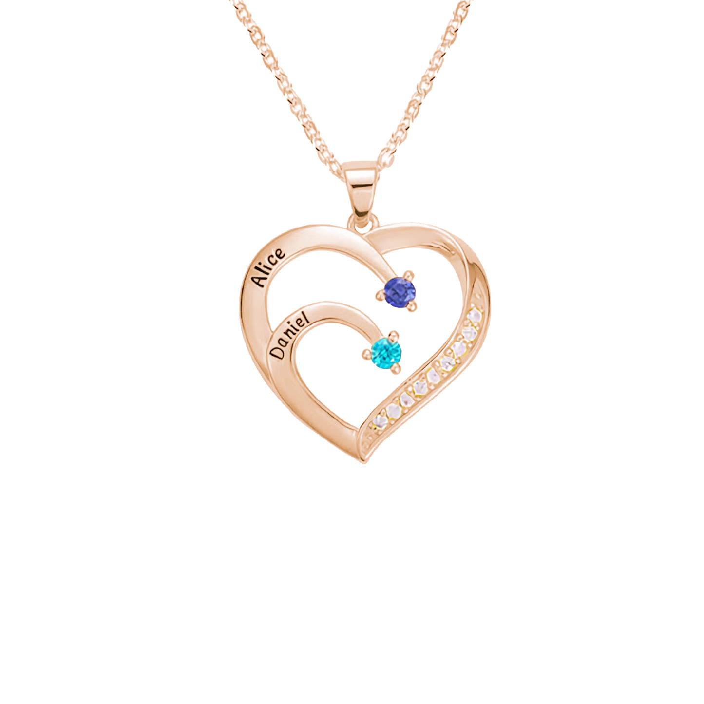 Personalised Name Heart Necklace with Birthstone