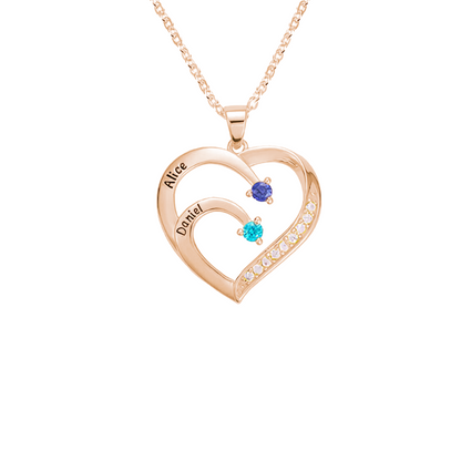 Personalised Name Heart Necklace with Birthstone