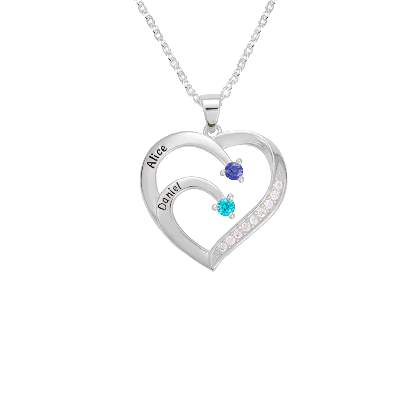Personalised Name Heart Necklace with Birthstone