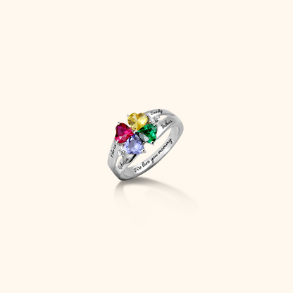 Personalised Silver Birthstone Family Ring