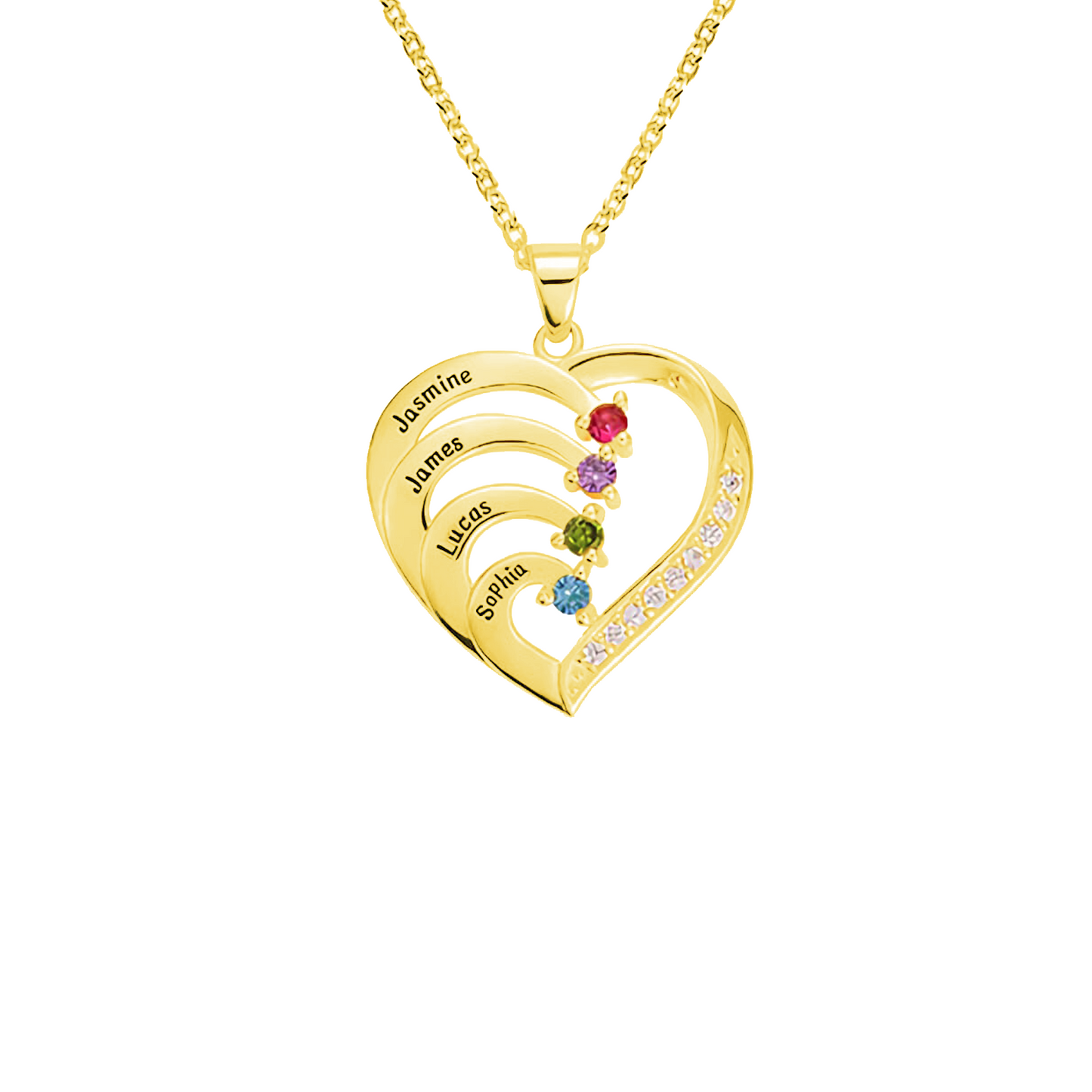 Personalised Name Heart Necklace with Birthstone