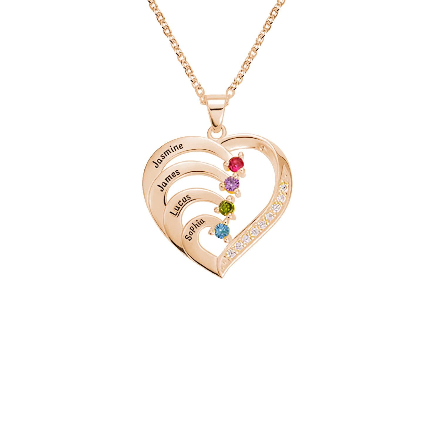 Personalised Name Heart Necklace with Birthstone