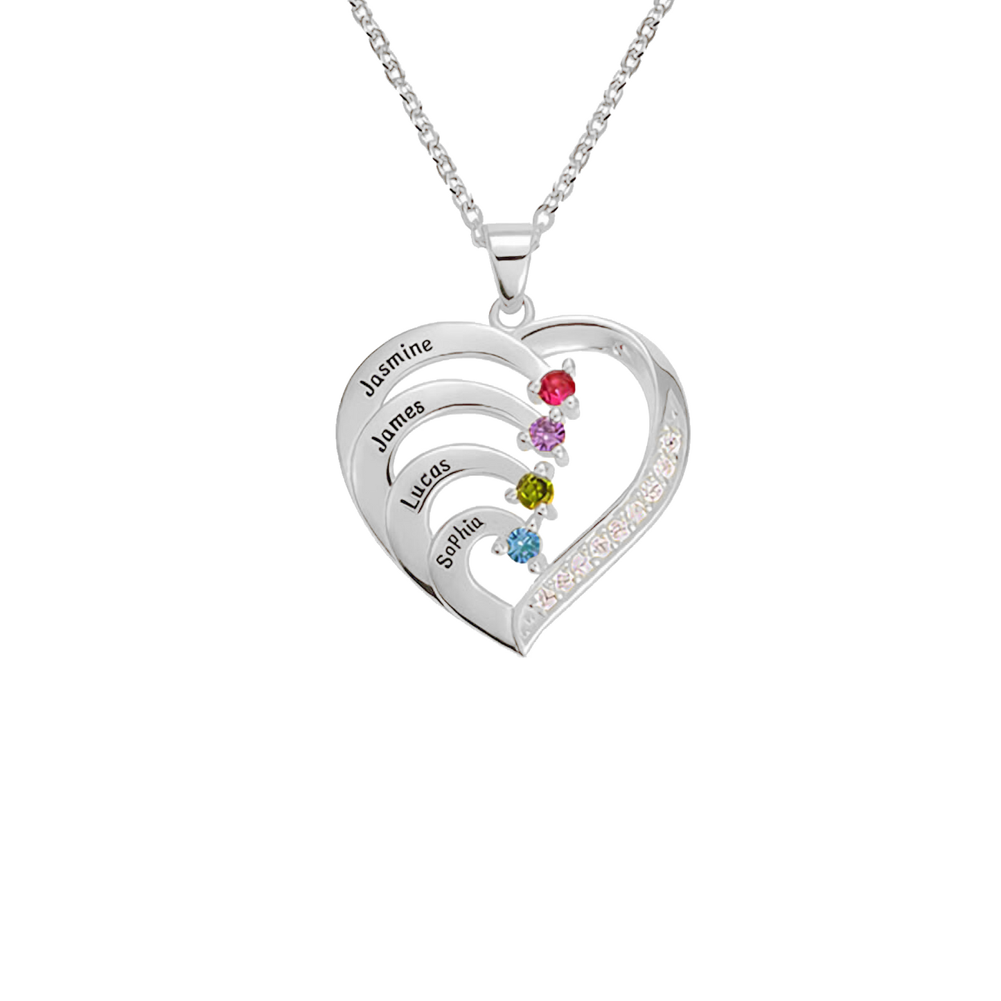 Personalised Name Heart Necklace with Birthstone