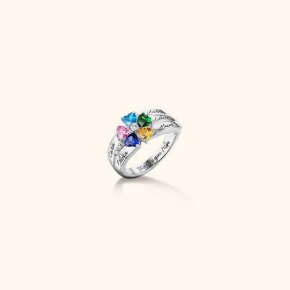 Personalised Silver Birthstone Family Ring