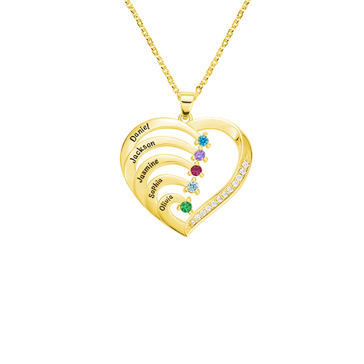 Personalised Name Heart Necklace with Birthstone