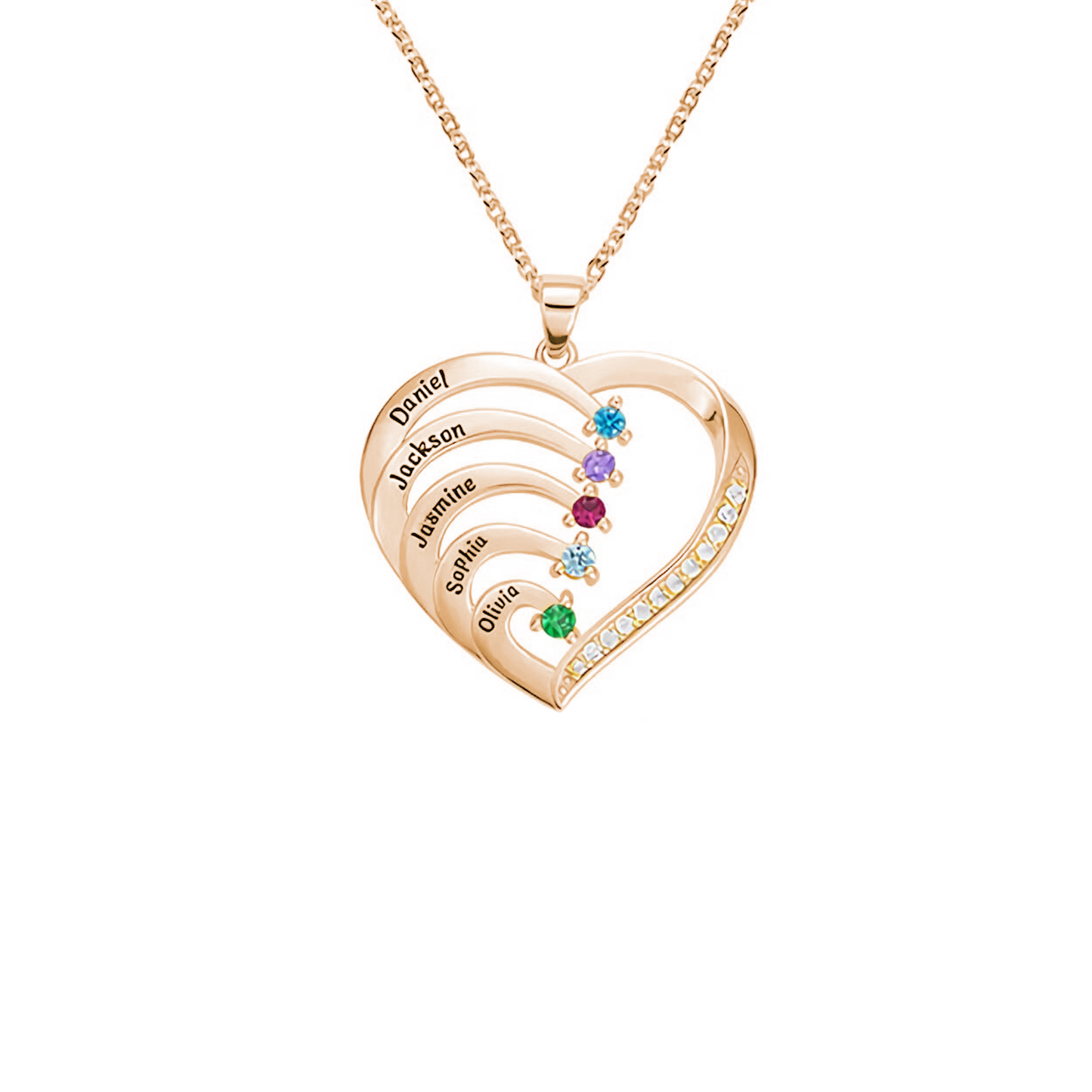 Personalised Name Heart Necklace with Birthstone