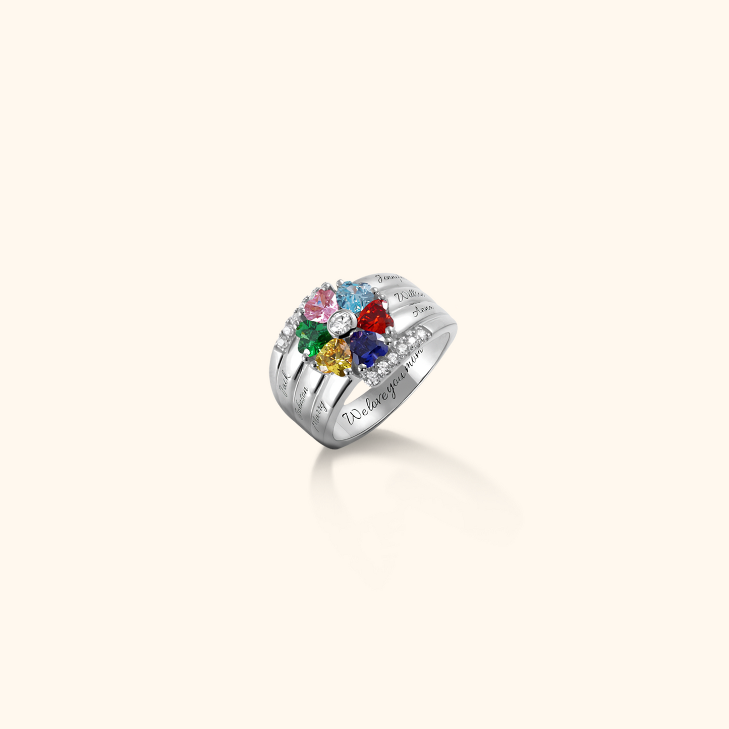 Personalised Silver Birthstone Family Ring
