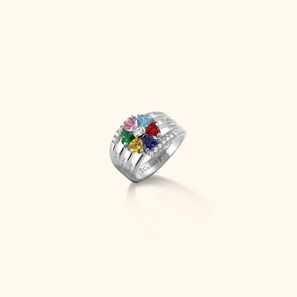Personalised Silver Birthstone Family Ring