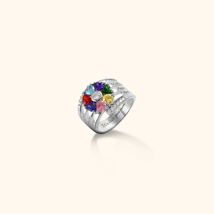 Personalised Silver Birthstone Family Ring