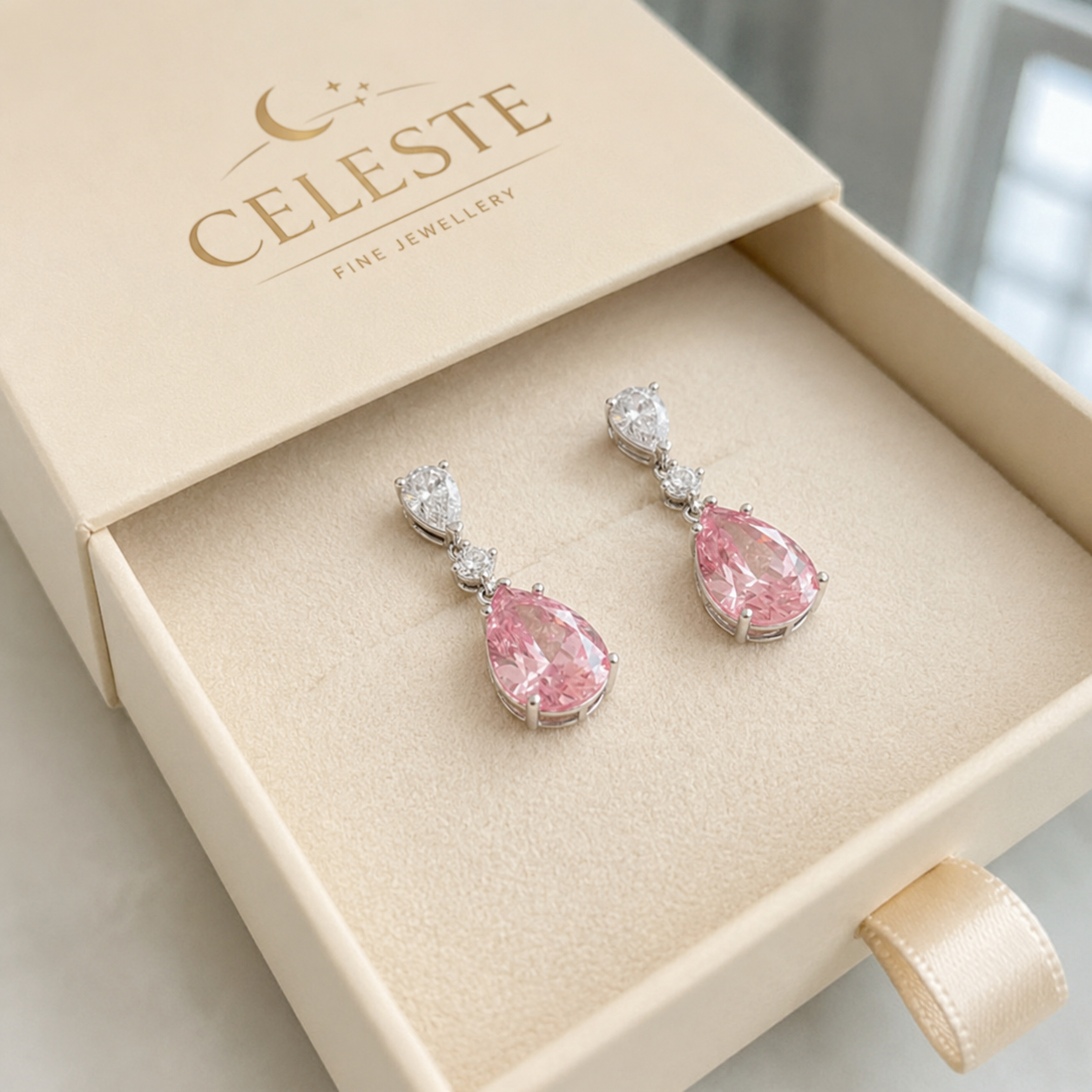 Mireya Blushflare Drop Earrings | White Gold