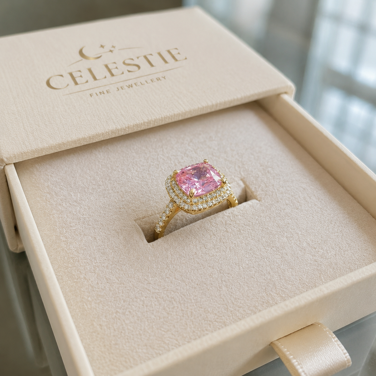 Cushion Pink Sapphire Ring | Gold