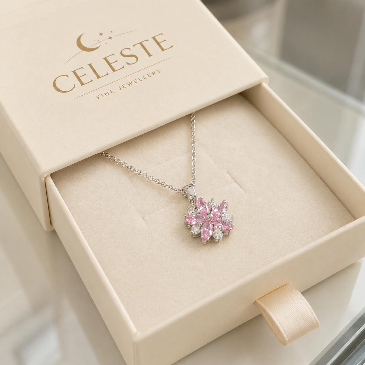 Cherry Blossom Necklace | White Gold