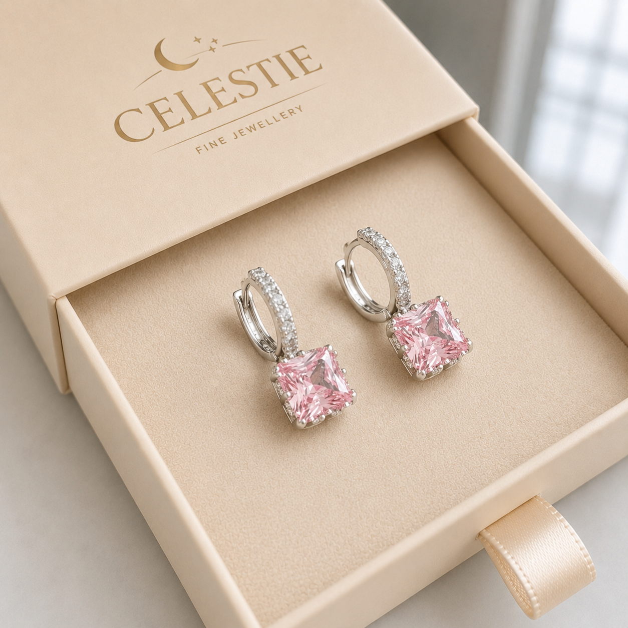 Pink Radiance Huggie Earrings | White Gold