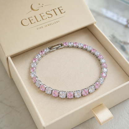 Pink Sapphire Duo Tennis Bracelet | White Gold