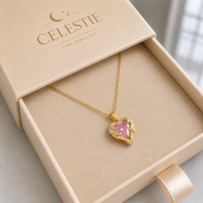 Angel Embrace Pink Heart Necklace | Gold