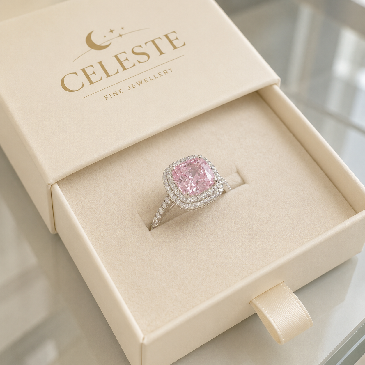 Cushion Pink Sapphire Ring | White Gold