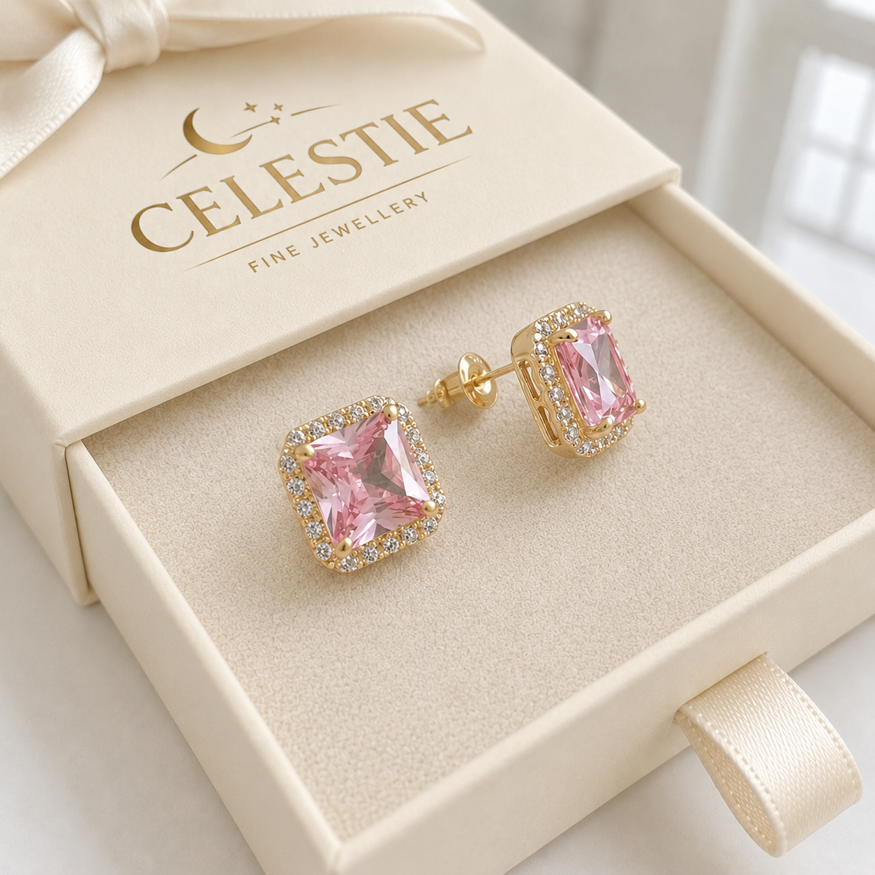 Pink Sapphire Pave Studs | Gold