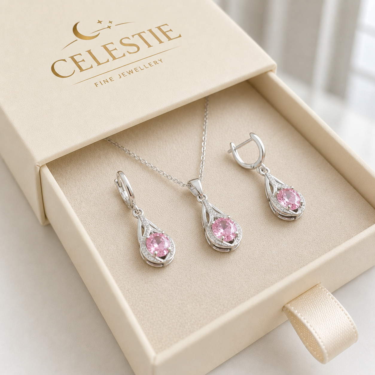 Rosalith Lumen Twist Jewelry Set | White Gold