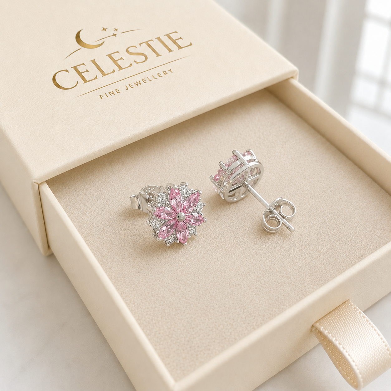 Cherry Blossom Earrings | White Gold