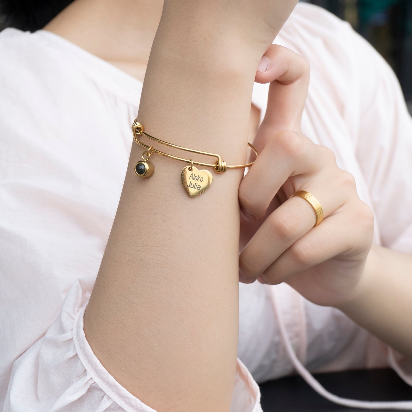 Photo Projection Bracelet with Name Charm