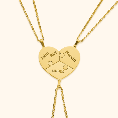 Personalised heart puzzle necklace with engraved names