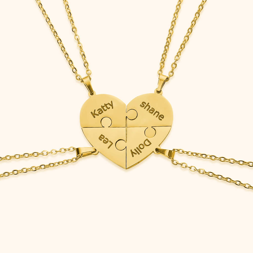 Personalised heart puzzle necklace with engraved names