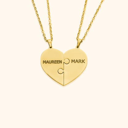 Personalised heart puzzle necklace with engraved names