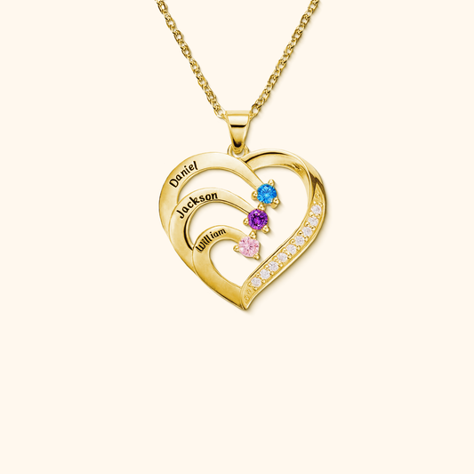 Personalised Name Heart Necklace with Birthstone