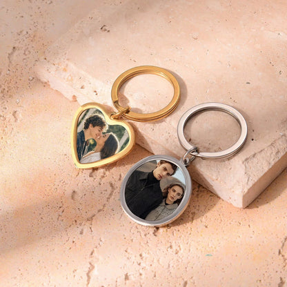 Heart & Round Photo Keyring