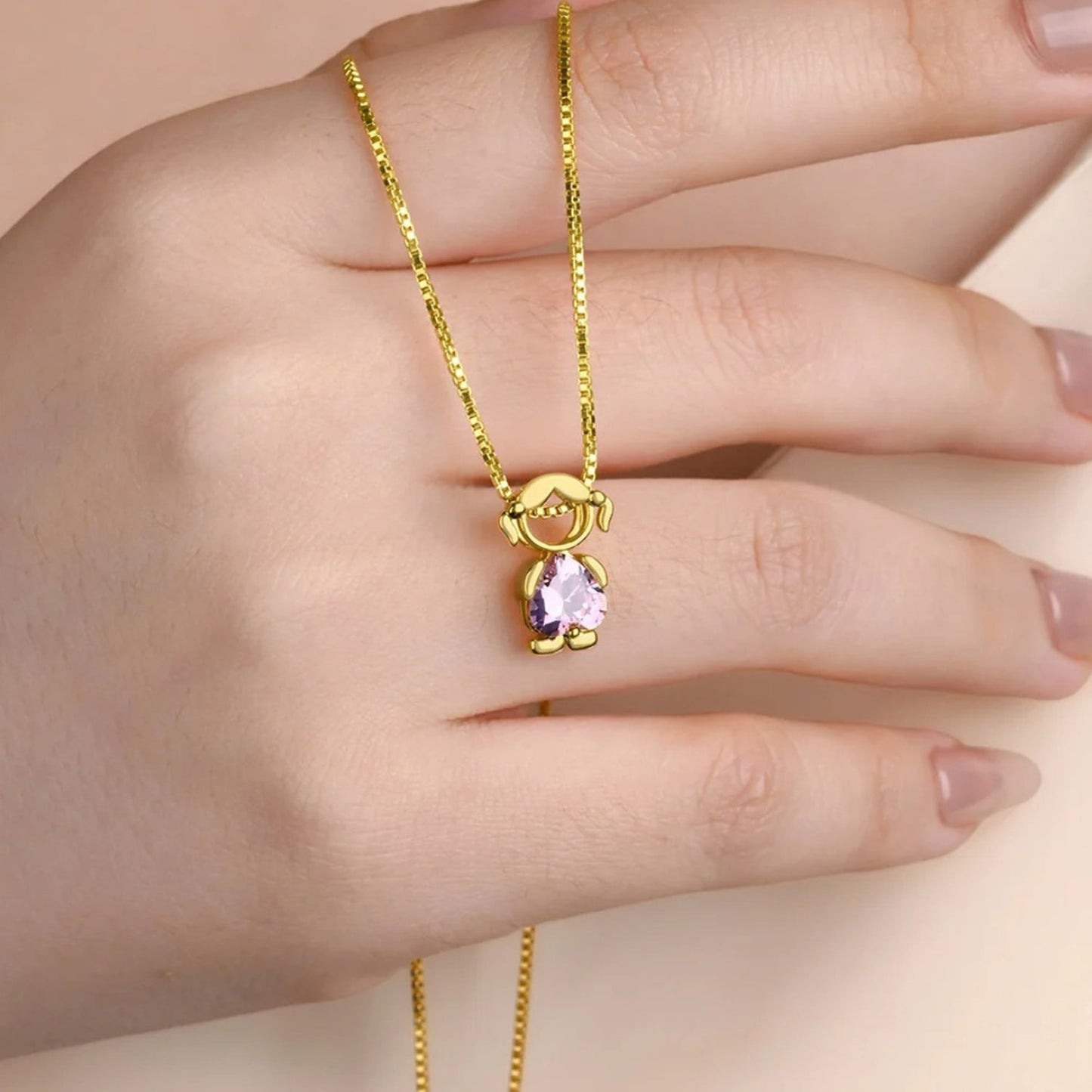 Classic Girl & Boy Birthstone Necklace