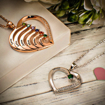 Personalised Name Heart Necklace with Birthstone