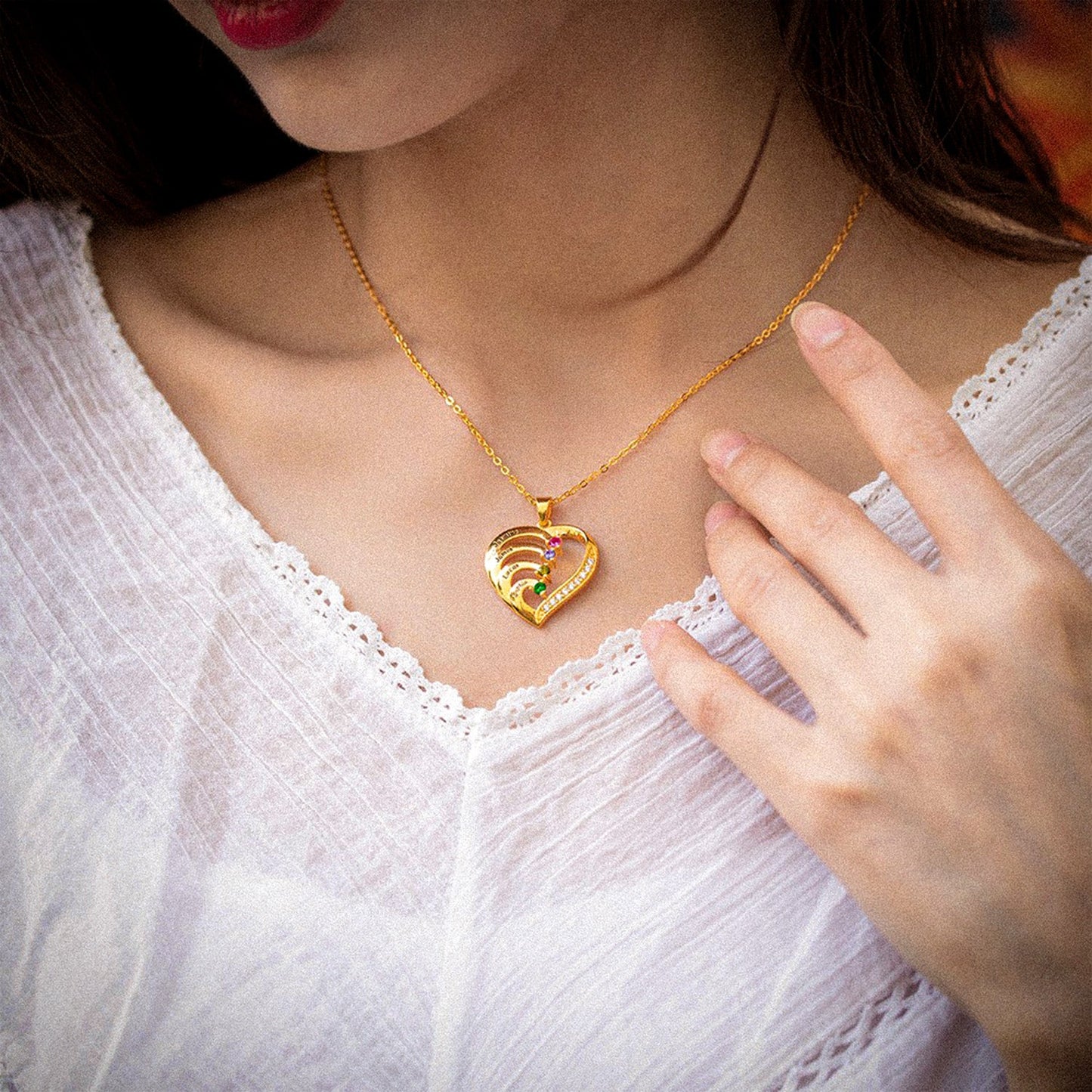 Personalised Name Heart Necklace with Birthstone