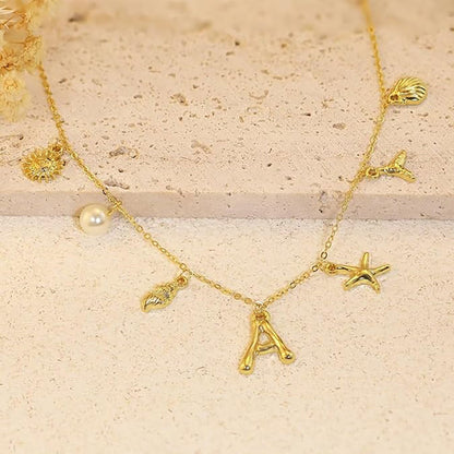 Ocean Gold Initial Necklace