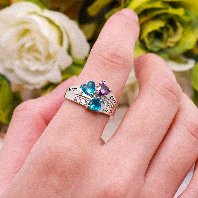 Personalised Silver Birthstone Family Ring