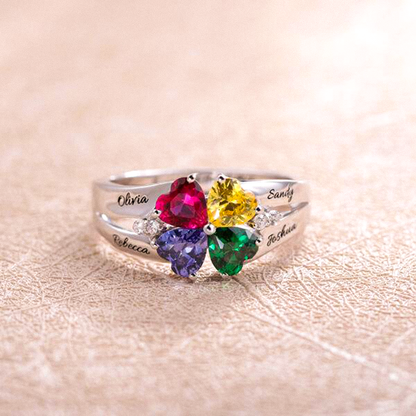 Personalised Silver Birthstone Family Ring