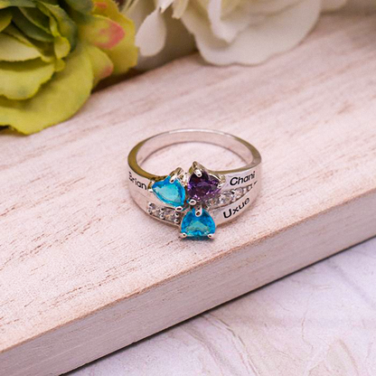 Personalised Silver Birthstone Family Ring