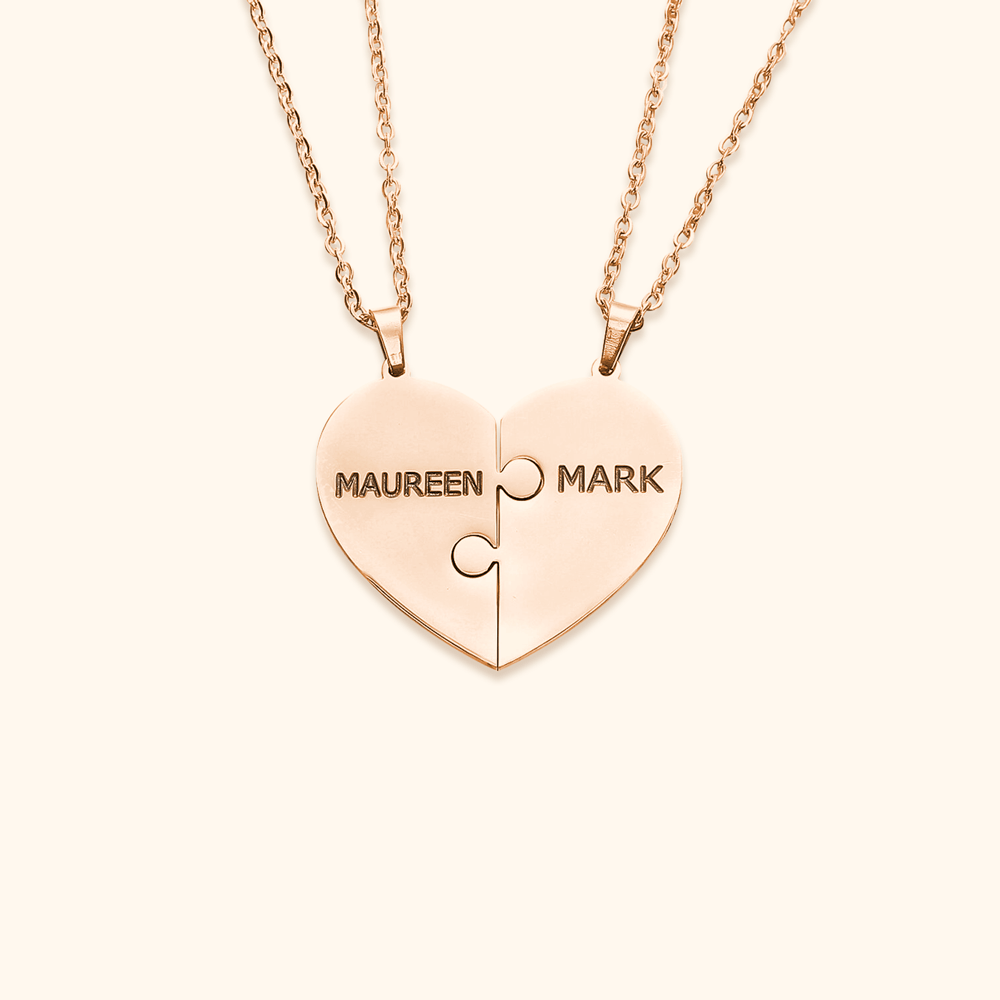 Personalised heart puzzle necklace with engraved names